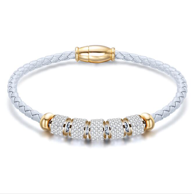 Korean fashion titanium steel leather female bracelet leather braided bracelet stainless steel magnet buckle bracelet WY1080
