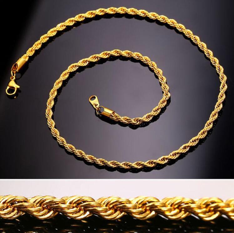 Hip Hop 18K Gold Plated Stainless Steel 3MM Twisted Rope Chain Women's Choker Necklace for Men Hiphop Jewelry Gift in Bulk A0086
Hip Hop 18K Gold Plated Stainless Steel 3MM Twisted Rope Chain Women's Choker Necklace for Men Hiphop Jewelry Gift in Bulk A0086