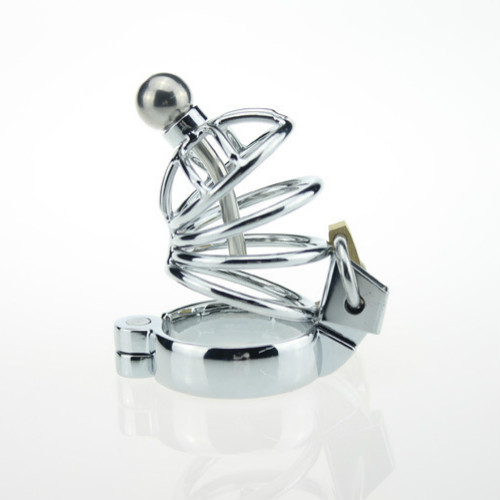 Small size Male Chastity Belt device stainless steel with urethral catheter Metal Male chastity cock cage urethral soudings plug sex toys