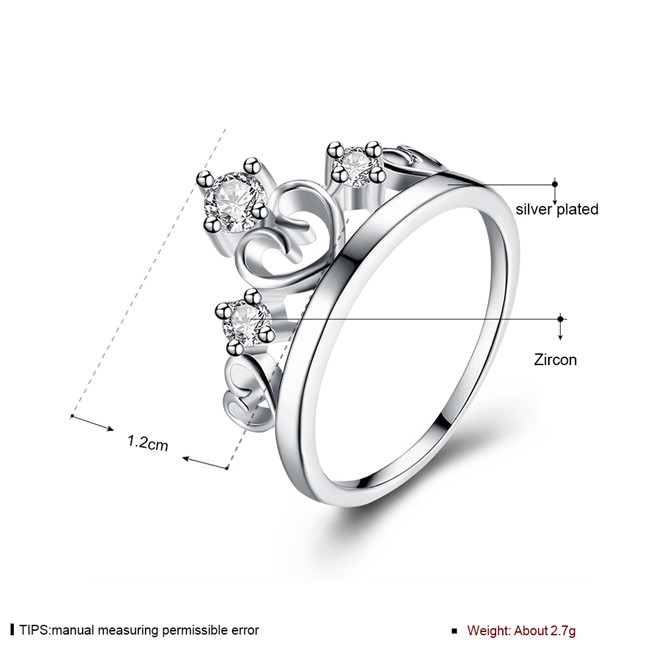 Epacket DHL Plated sterling silver Heart-shaped crown trend ring DHSR905 US size 7,8,9 ;women's 925 silver plate Three Stone Rings jewelry