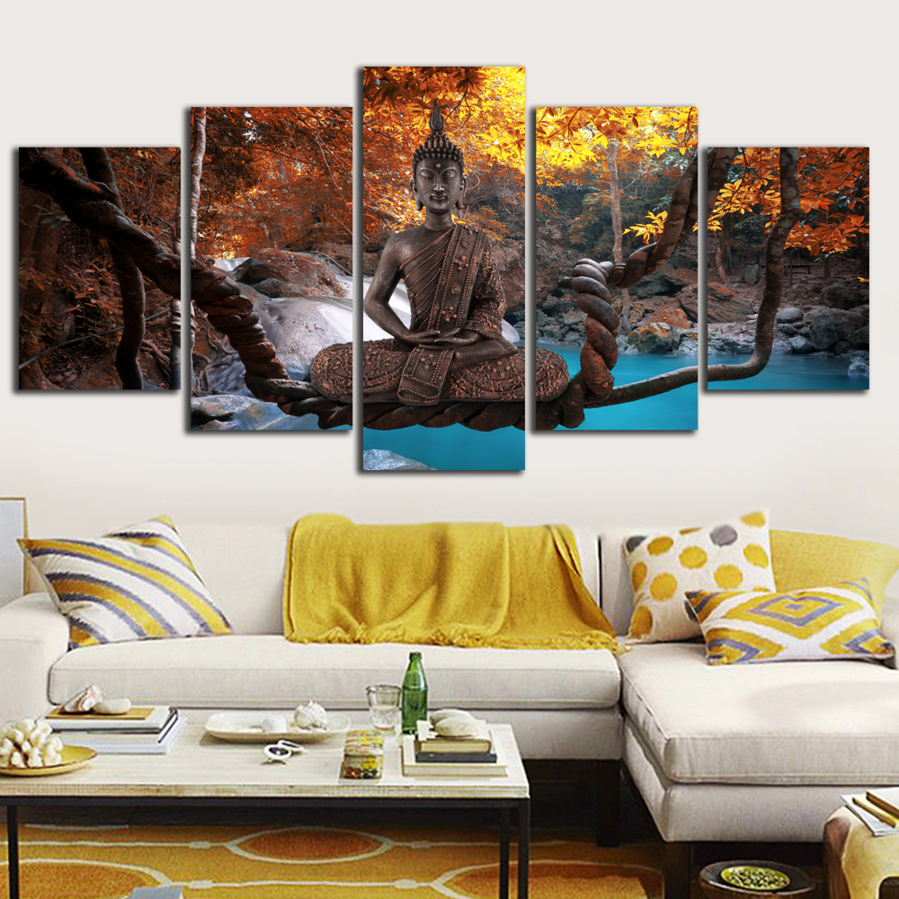 Unframed Seat Buddha Canvas Wall Art Print Modern Abstract Zen Art Painting Home Decoration(Color:Green,Orange,Purple,Size:4)