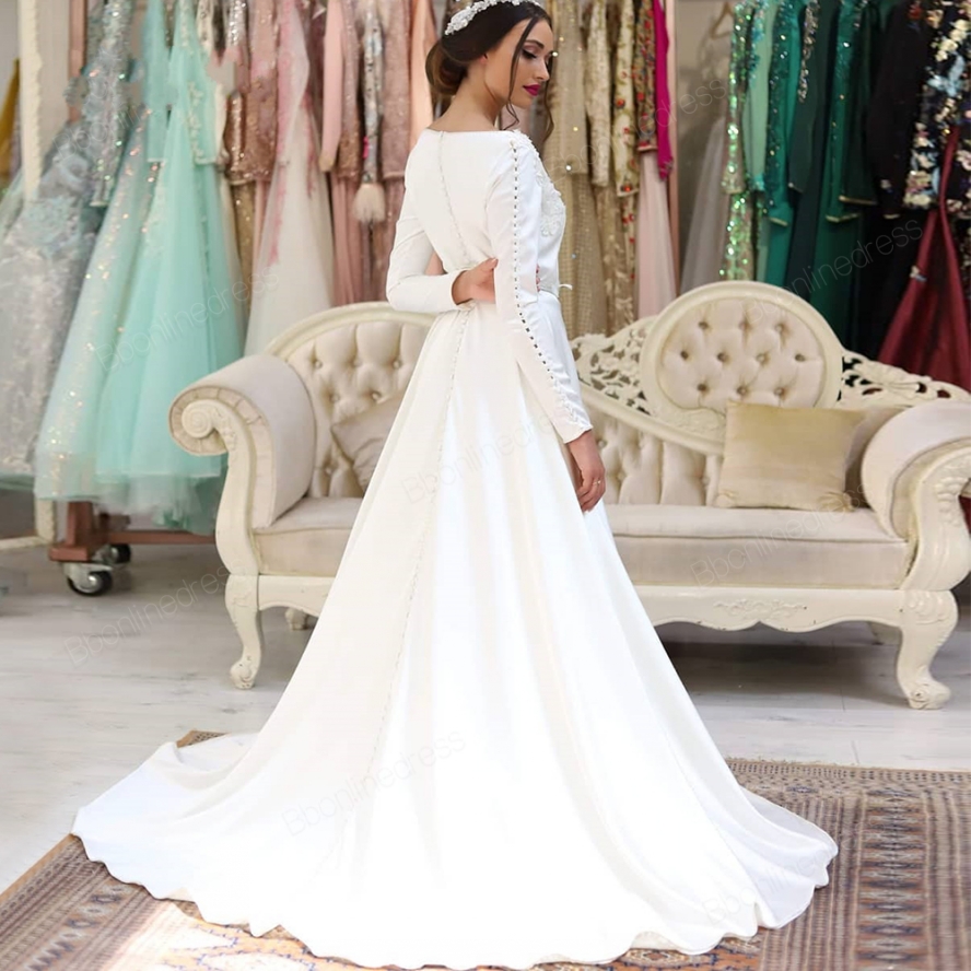 Moroccan Kaftan Evening Dresses 2020 White Appliques Long Evening Dress Full Sleeve Arabic Muslim Prom Party Dress