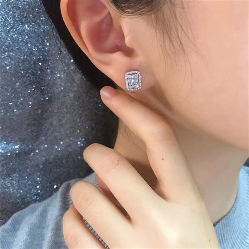 Sterg Sier Princess Cut White Sapphire CZ Stud Earrings for Women