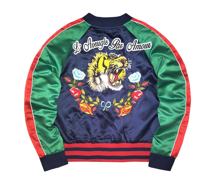 2023 Autumn Women Bomber Jacket Coat Reversible Baseball Jackets Sukajan Vintage Tiger Head Embroidered Winter Pilots Outerwear
