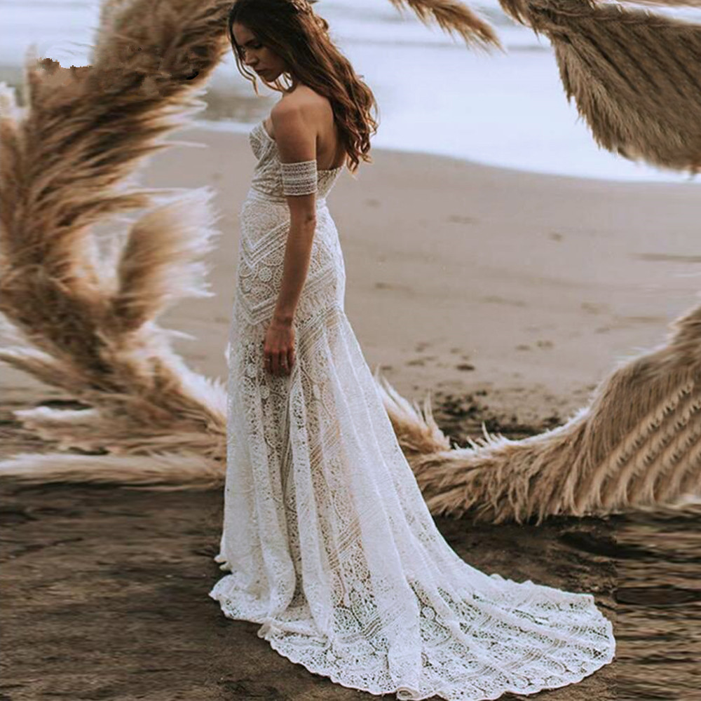 Sexy Boho Beach Ivory Lace Mermaid Wedding Dress 2019 Sweetheart Long White Bridal Dress Hawaiian Bride Gown Summer vestido de