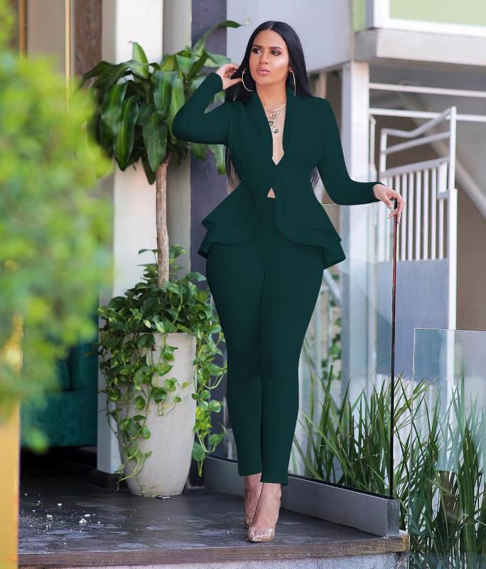 New Women Winter Women's Set Tracksuit Full Sleeve Ruffles Blazers Pencil Pants Suit Two Piece Set Office Lady Outfits Uniform1