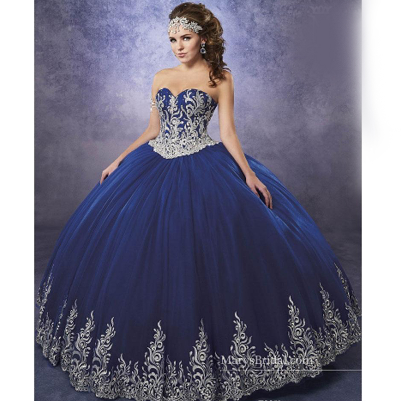 2020 Royal Blue Quinceanera Dresses Sweetheart vestidos de quinceaner Lace Appliques Ball Gown Prom Dress sweet 16 dresses