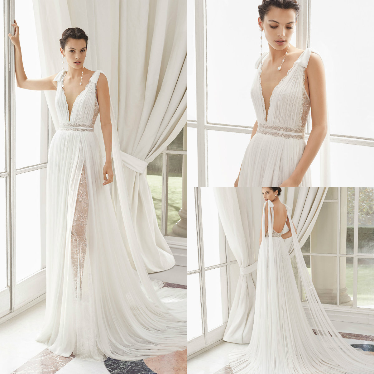 2019 Gali Karten Beach Wedding Dresses Side Split Straps Sash Sexy Boho Bridal Gowns Sweep Train Pearls Backless Bohemian Wedding Dress