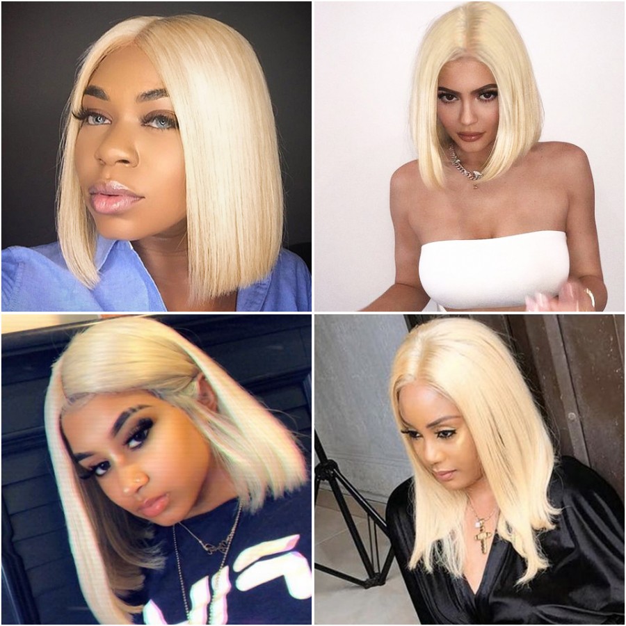 Kylie jenner style Middle part short Blonde Lace Front Wig Brazilian 613 Short Bob Wigs For Black Women Natural synthetic Wigs