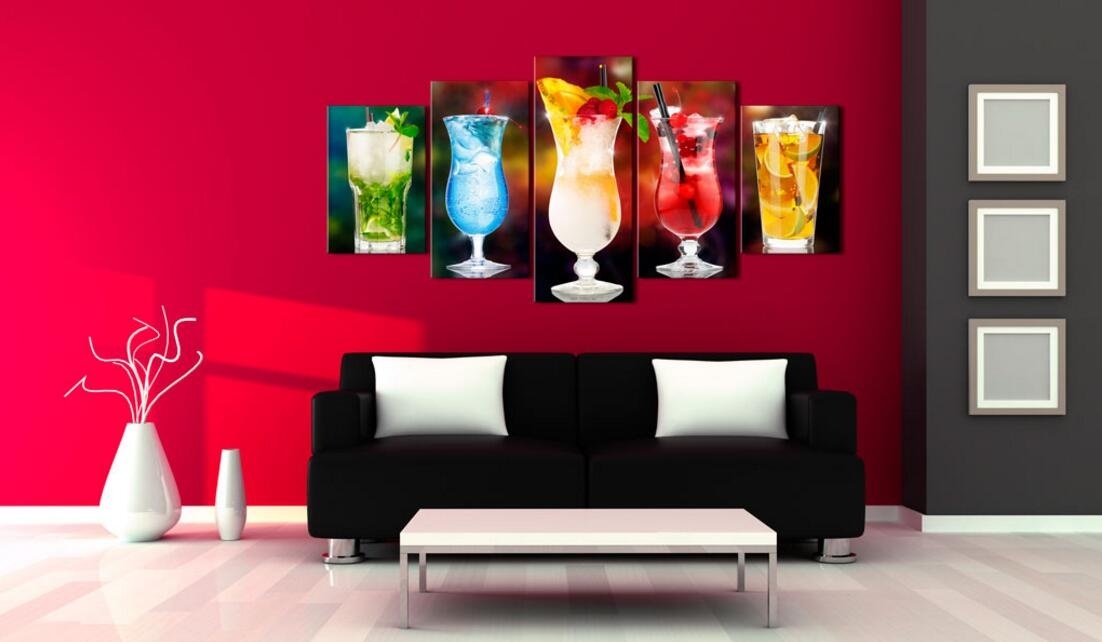 ( No Frame)5PCS/Set Modern Abstract Colorful Wine Cocktail Art Print Frameless Canvas Painting Wall Picture Bar Restaurant Home Decoration