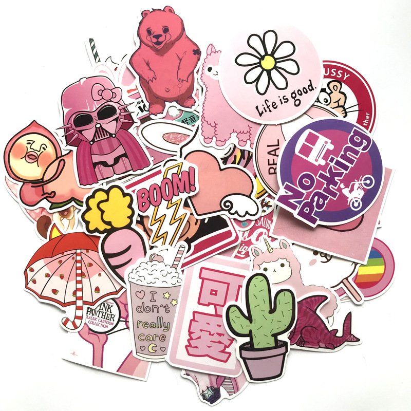 50pcs/lot Girl Cute Lovely Laptop Stickers Pink Decorative-Sticker For Phone Cars Guitar Skateboard Snowboard Bicycle Decals
