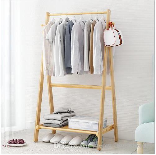 Bamboo hanger Clothes hangers landing bedroom modern simple clothes hanger landing bamboo assembly rack mobile clothes rack