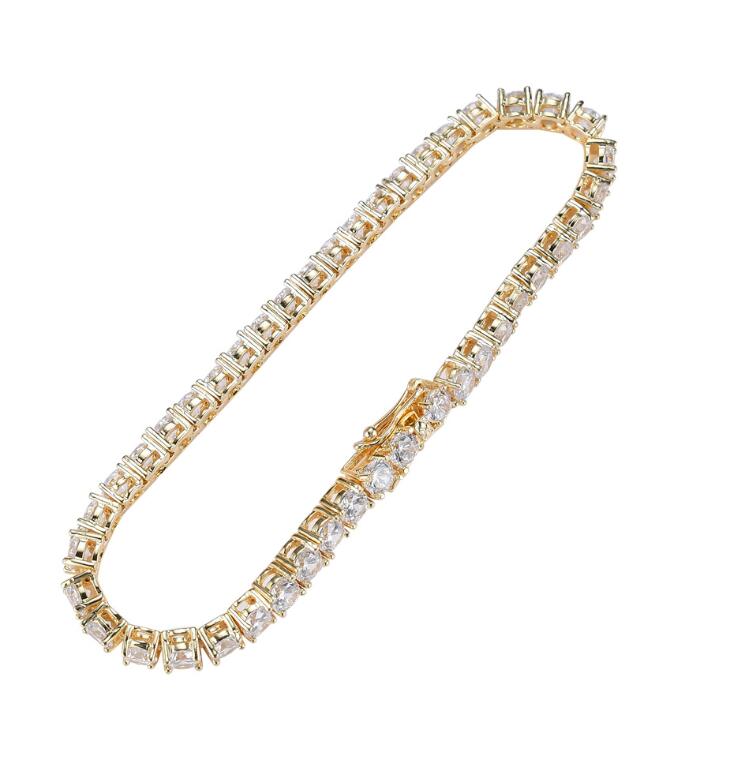Tennis chain 3mm 4mm 5mm 18K gold silver copper micro inlaid zircon single row Bracelet hip hop rap men039s jewelry accessories