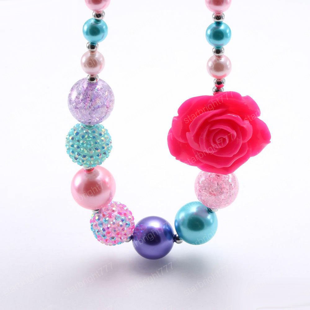 Pretty Bow Flower Kid Chunky Necklace Newest Arrivel Fashion Bubblegume Bead Chunky Necklace Jewelry For Baby Kid Girl