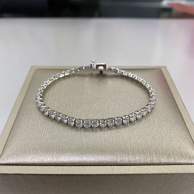 Wong Rain 100% 925 Sterling Silver 3 * 3 MM Created Moissanite Gemstone Bangle Charm Wedding Bracelet Fine Jewelry Wholesale