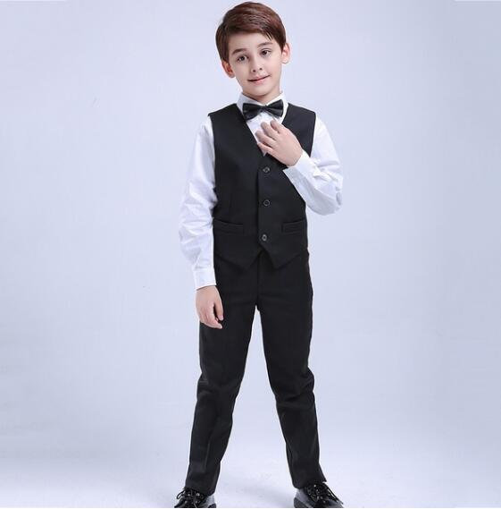 Popular High Quality Boy's Formal Wear Notched Lapel Black Three Pieces (Jacket +Pant+Vest) Boys Wedding Tuxedos