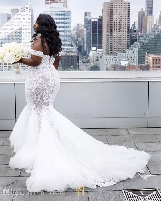 mermaid dresses modest plus size off shoulder trumpet bridal gowns sweep train tulle lace african wedding dress custom made