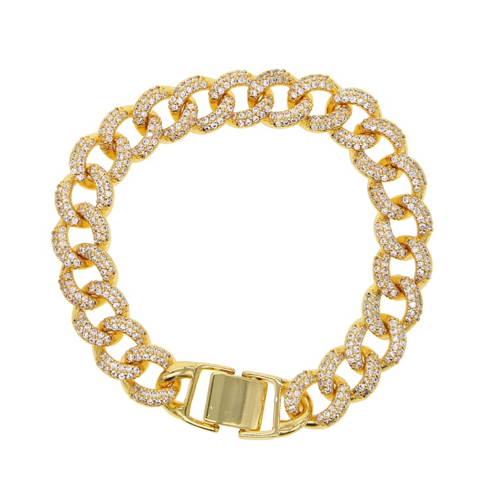 Iced out Hip hop bling micro pave cz bracelet for women jewelry 17cm Miami cuban link chain hiphop