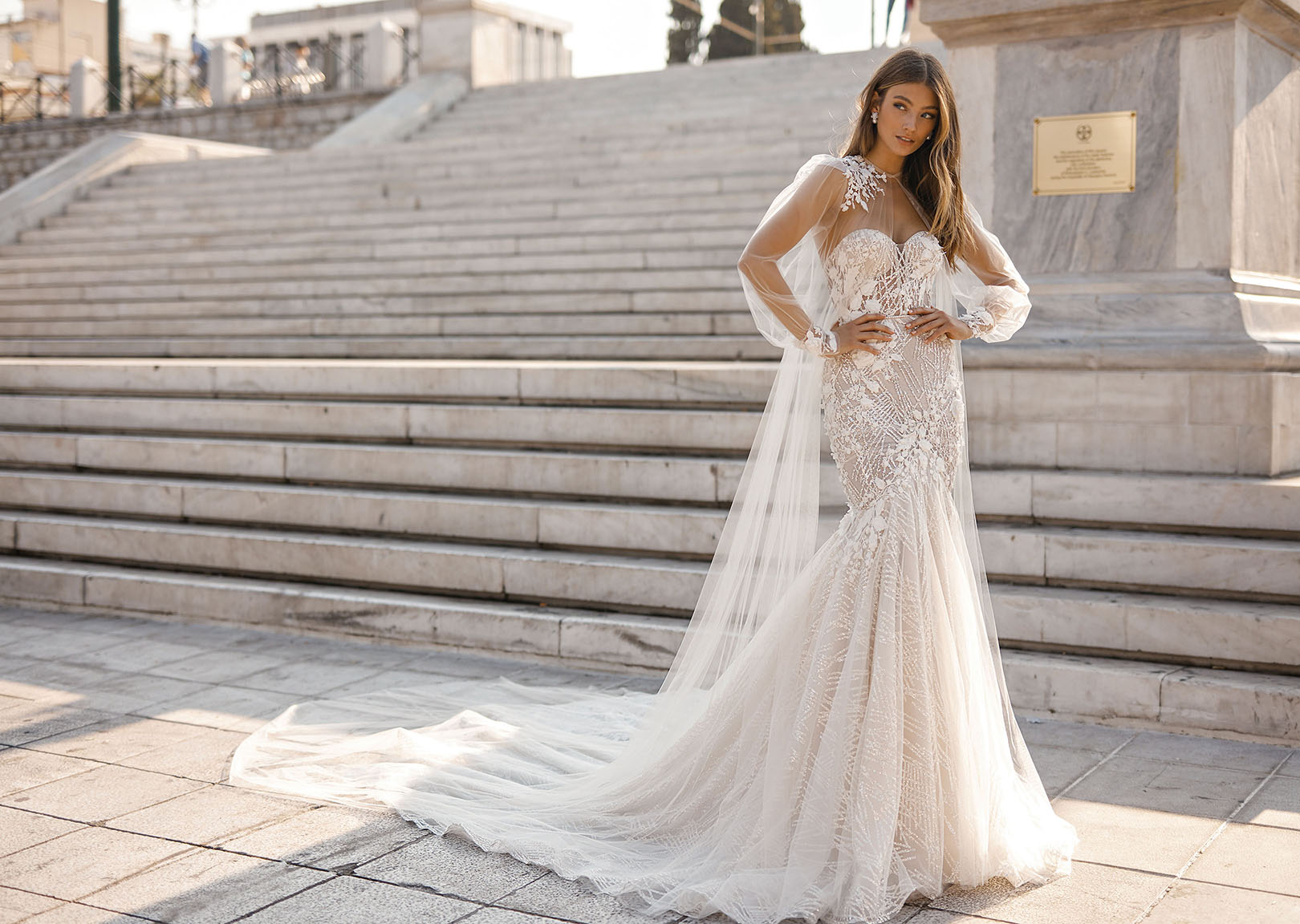 Gorgeous Berta Mermaid 2019 Wedding Dresses With Cape Beaded Sweetheart Lace Appliqued Beach Wedding Dress Bridal Gowns Vestidos Custom Made
