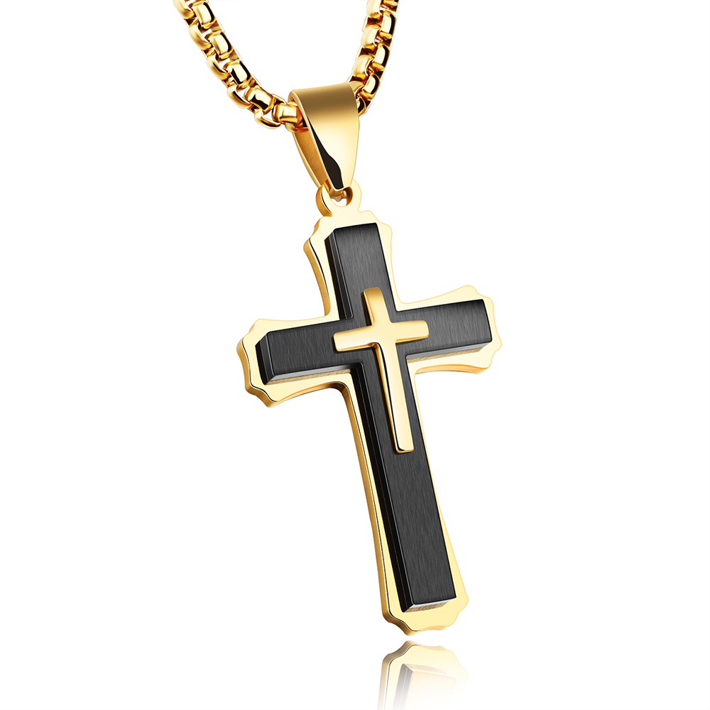 Three Layers Cross Pendant Necklace Classic Men's High Quality 316L Stainless Steel Titanium Steel Pendants Christian Jewelry