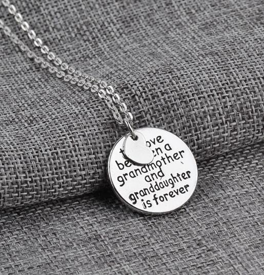 Fashion-e Circular Carving Alphabet Letter Heart Silver Necklace for Women Men Grandmother Granddaughter Pendant Chain Necklace Jewelry Gift