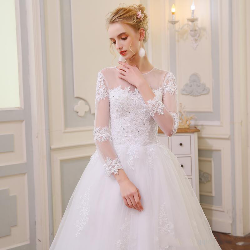 Dresses Princess Bridal Ball Long Sleeves Beading Lace Appliques Wedding Gowns Petites Plus Size Custom Made