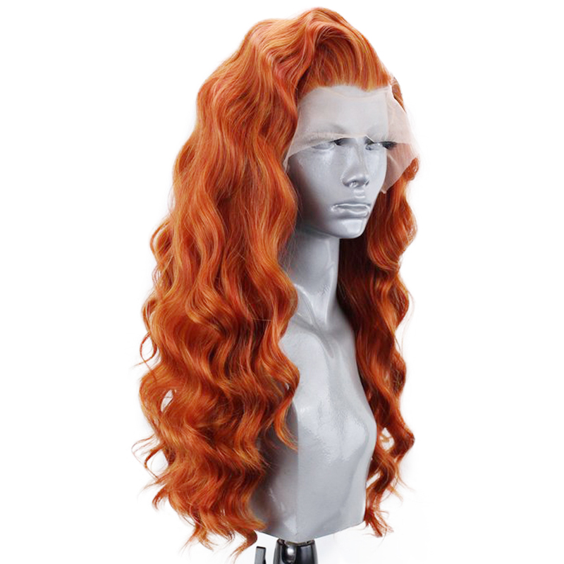 180% Density Copper red Wig With Baby Hair 28Inch Orange Lace Front Wig Glueless Heat Resistant Synthetic Wigs For Women
