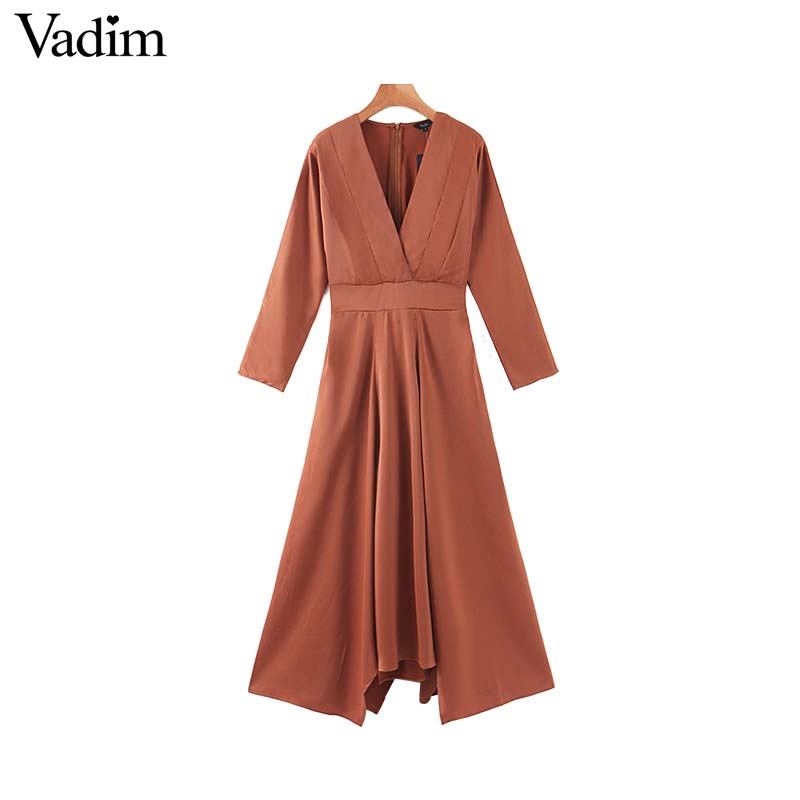Vadim women fashion solid maxi dress V neck elastic waist long sleeve back zipper elegant female chic long dresses QC791, As picture
Vadim women fashion solid maxi dress V neck elastic waist long sleeve back zipper elegant female chic long dresses QC791, As picture