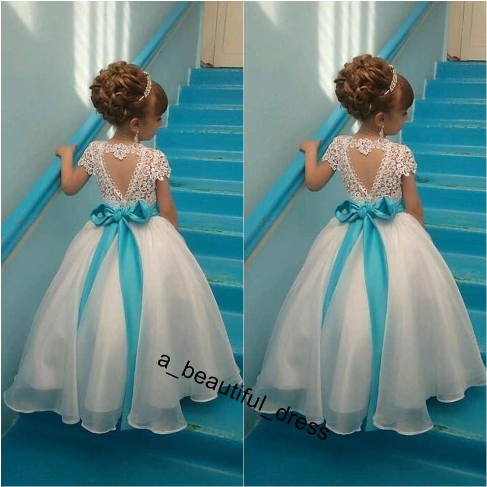 Lace Backless Cheap Flower Girl Dresses Cap Sleeves Baby Girl Birthday Party Christmas Communion Dresses Children Girl Party Dresses FG1246