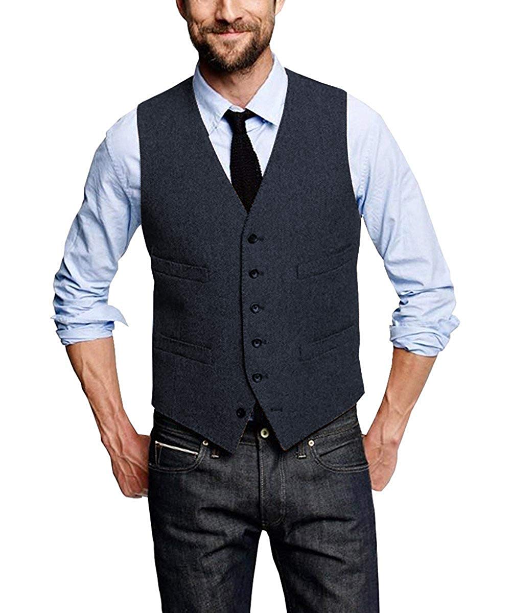 2020 New Groom Vests Attire For Wedding Groomsmen Wool Herringbone Tweed Slim Fit Mens Suit Vest Farm Prom Dress Waistcoat 10 Colors 228