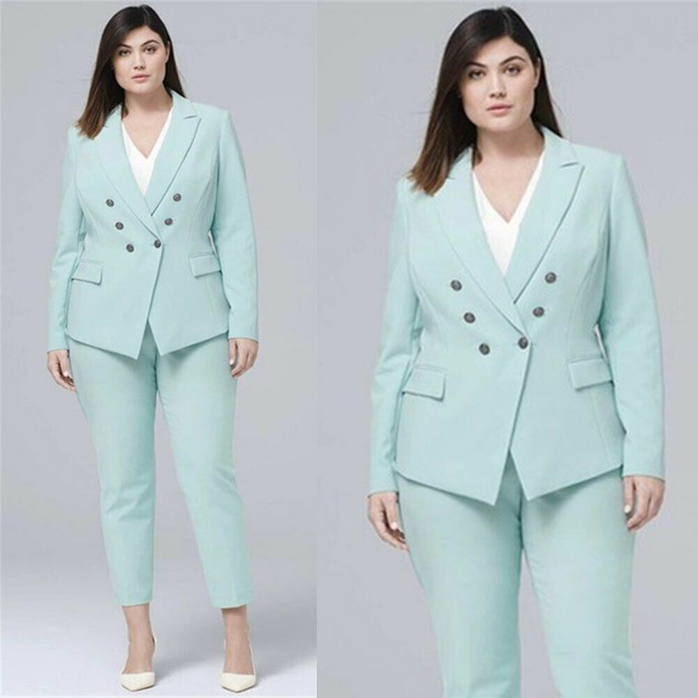 Mint Green Plus Size Women's Pant Suits Double Breasted Custom Made Mother's Dress Ladies Formal Evening Wear Tuxedos(Jacket+Pants)