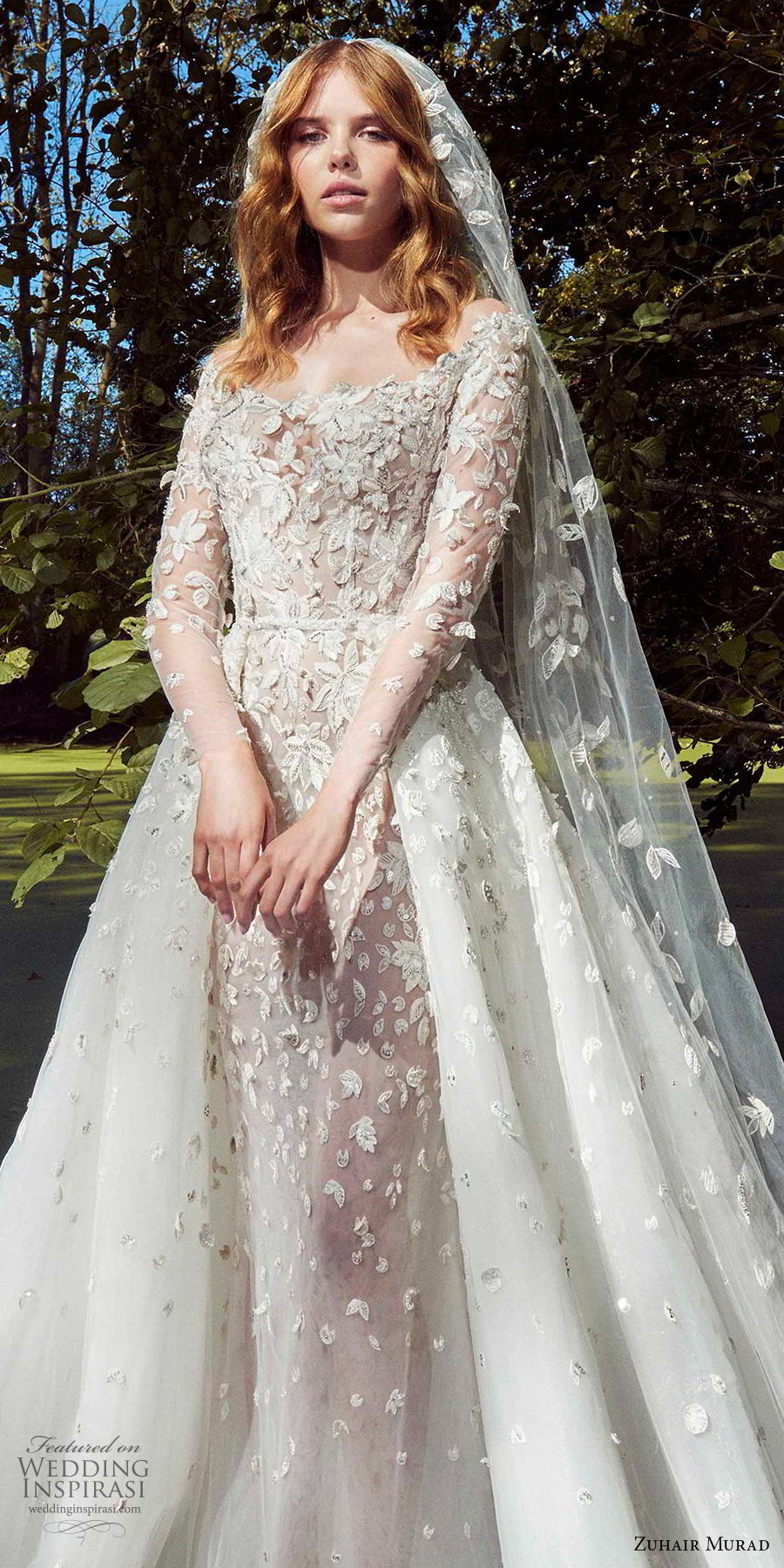 Zuhair Murad Mermaid Wedding Dresses With Detachable Train Scoop Long Sleeve Appliques Bridal Gowns Garden Vestido De Novia