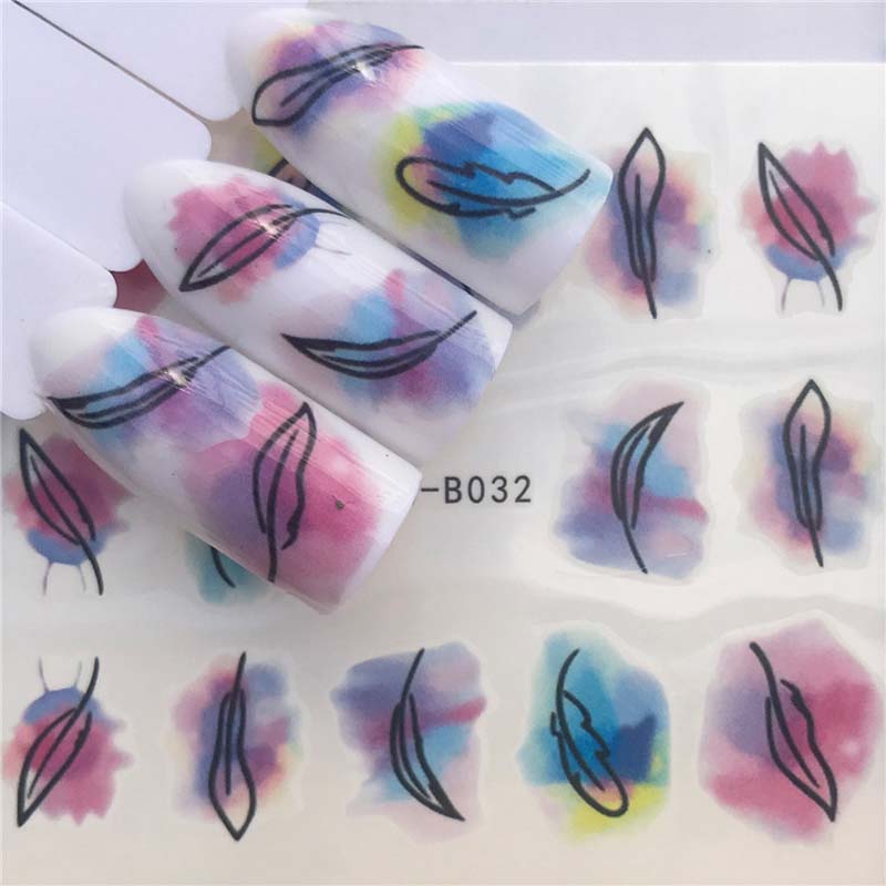 Fashion Style Self-adhesive Nail Sticker Decals for Art Decorations Cute Emoticon Feather Fake Nails Finger Beauty Wraps