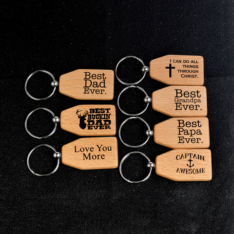 Best Dad Ever Key Rings Wood Tag Pendant Keychains Papa Grandpa Love Letters Key Chain Metal Keyring DIY Jewelry Gifts for Father's Day