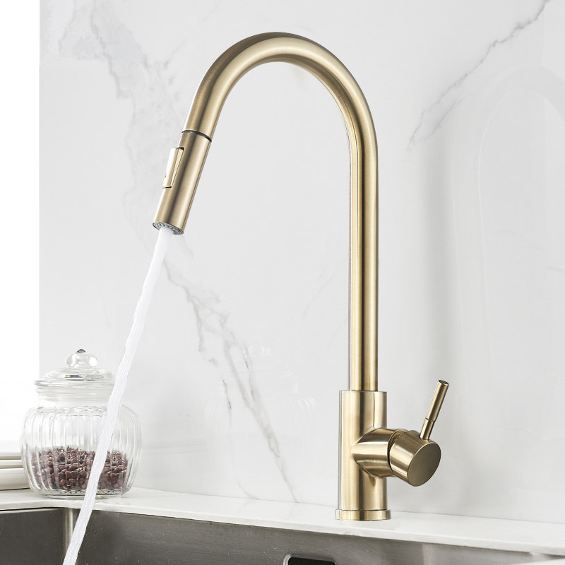 Brushed Gold Kitchen Faucet Hot And Cold Water Mixer Faucet For Kitchen Pull Out Mixer Crane 2 Function Spout Water Mixer
Brushed Gold Kitchen Faucet Hot And Cold Water Mixer Faucet For Kitchen Pull Out Mixer Crane 2 Function Spout Water Mixer