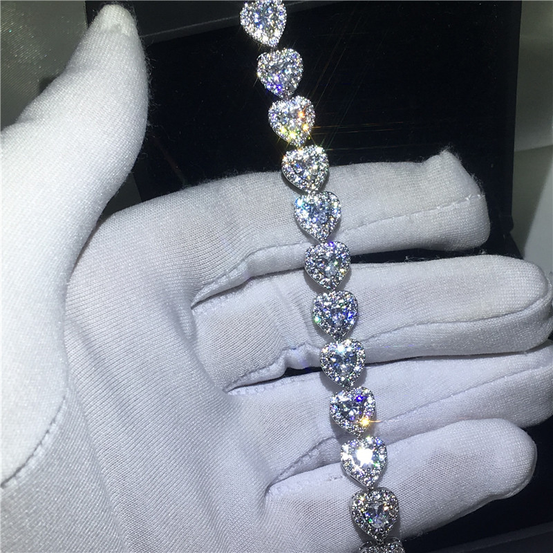 Vecalon 3 colors Lovers Heart shape Bracelet 5A Cubic Zirconia White gold filled Party wedding Bracelets for women Jewelry