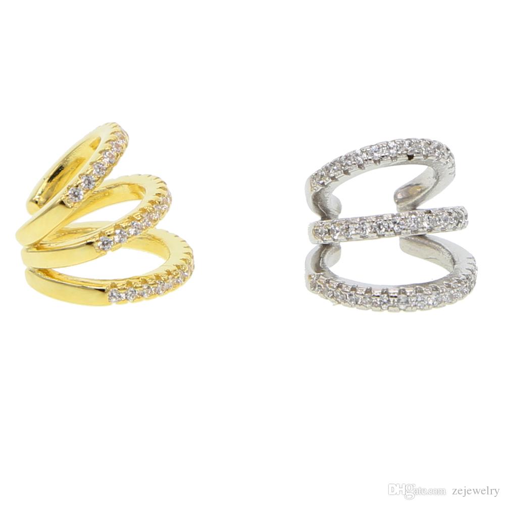 2019 New fashion three cz circle Clip Earrings Elegant CZ Cuff Earrings For Woman Party Charm Jewelry Gift brincos dainty cz cute ear