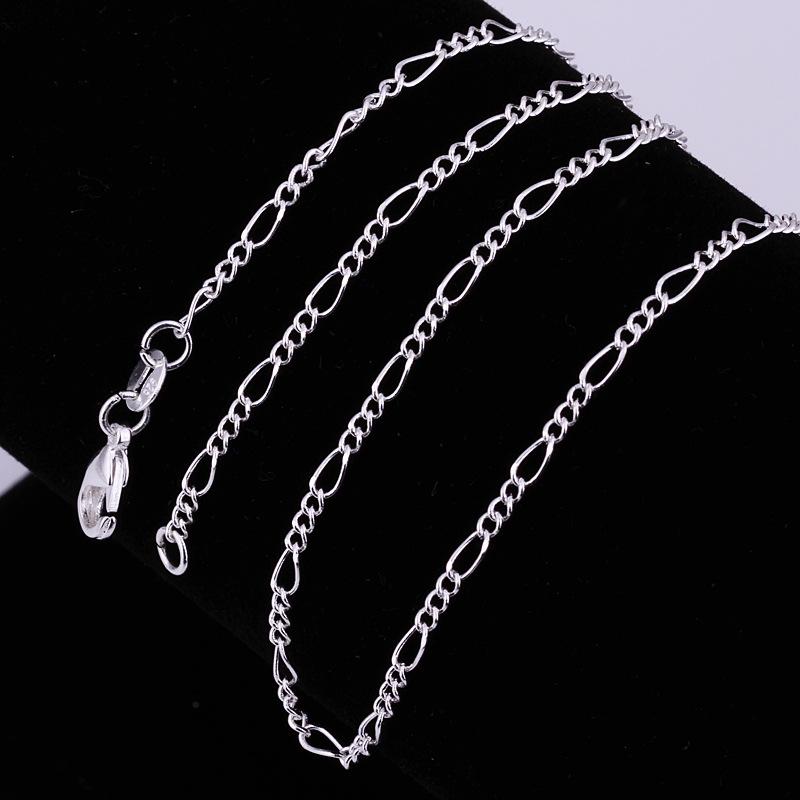 10pcs/Lot 2mm Figaro Chain 925 Sterling Silver Jewelry Necklace Chains with Lobster Clasps Size 16 18 20 22 24 26 28 30 Inch