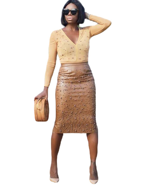 Sexy Africa Skirt Dashiki African Dresses for Women 2019 New Fashion Big Stretch PU Leather Beads Africa Dress Clothes Plus Size
