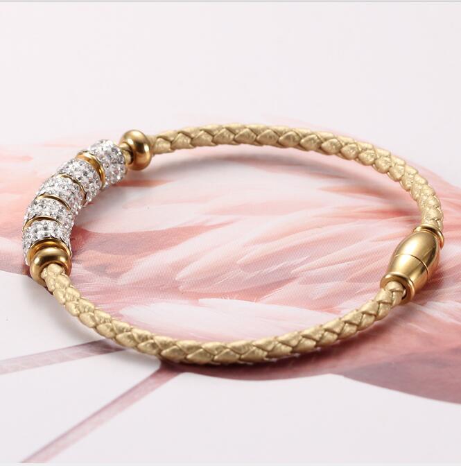 Korean fashion titanium steel leather female bracelet leather braided bracelet stainless steel magnet buckle bracelet WY1080