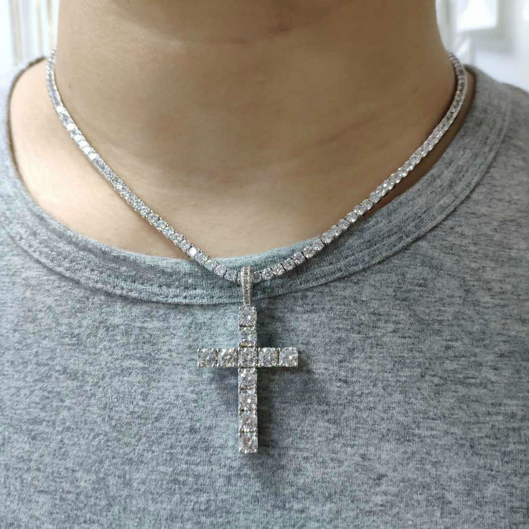 Shinning Diamond Stone Crucifix Pendants Necklace Stainless Steel Jewelry Platinum Plated Men Women Lover Gift Jewelry Necklaces