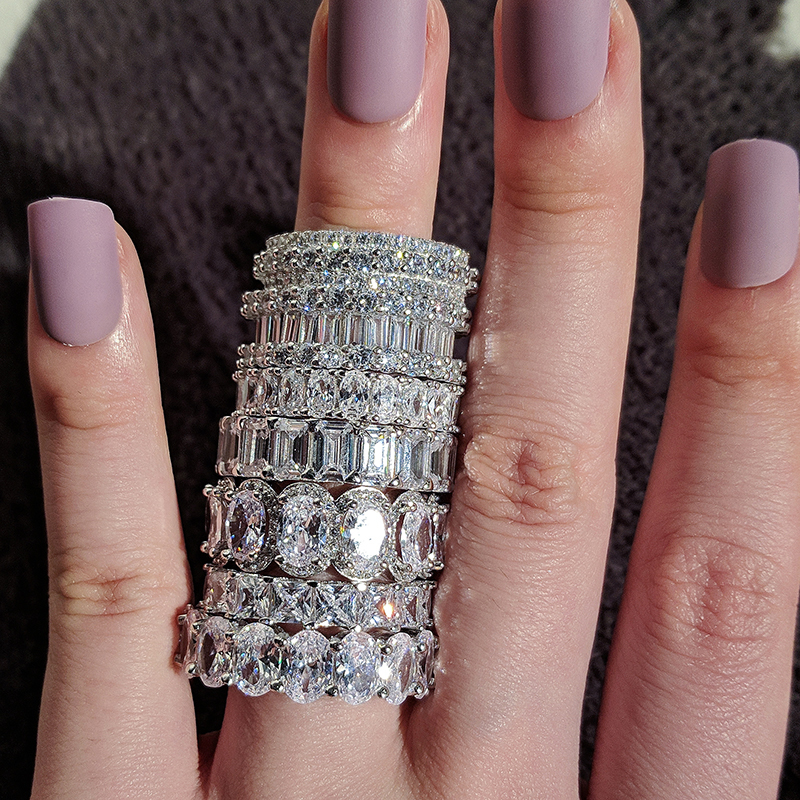 Handmade Luxury Jewelry 925 Sterling Silver Multi Shape White Topaz CZ Diamond Gemstones Party Eternity Women Wedding Engagement Band Ring