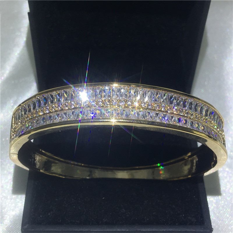 Choucong Sparkling Shinning Luxury Jewelry 10KT White Gold Fill Double Princess Cut White Topaz CZ Diamond Party Women Wedding Bridal Bangle