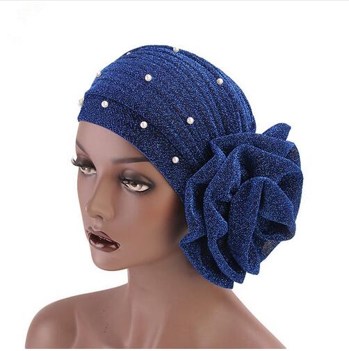 Women Beaded Glitter Turban Big Flowers Headband Wedding Party Head Scarf Hair Lose Cap Head Wraps Hair Accessories GB588