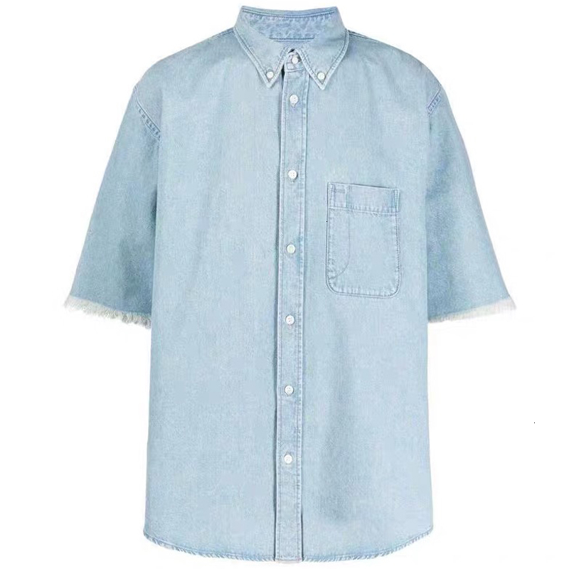 Fashion-Short Sleeved Shirt Back Letter Printing Blue T-shirt Fashion Tee Casual Street Shirts Men Women Couple Single Breasted HFHLCS022