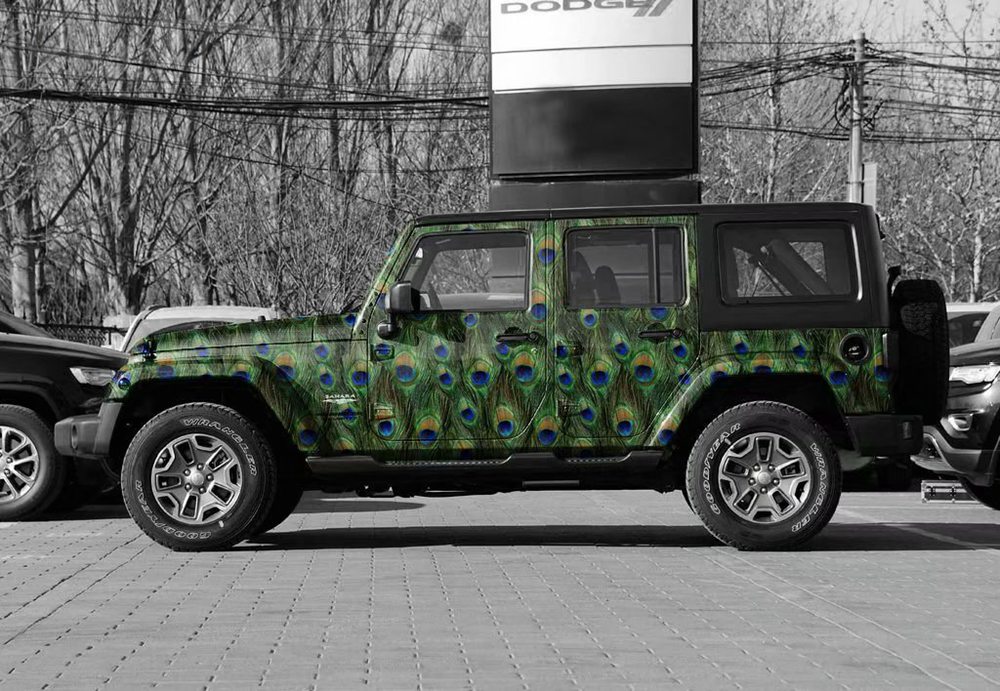 Impressive Green Peacok Camo Vinyl Car Wrap foil With air bubble Free Printed / PAINTED Camouflage graphics sticker 1.52x10m/20m/30m Roll