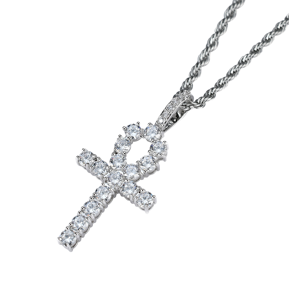 Wholesale-Copper Setting CZ Cross Pendant Hip Hop Zircon Necklace Jewelry CN019