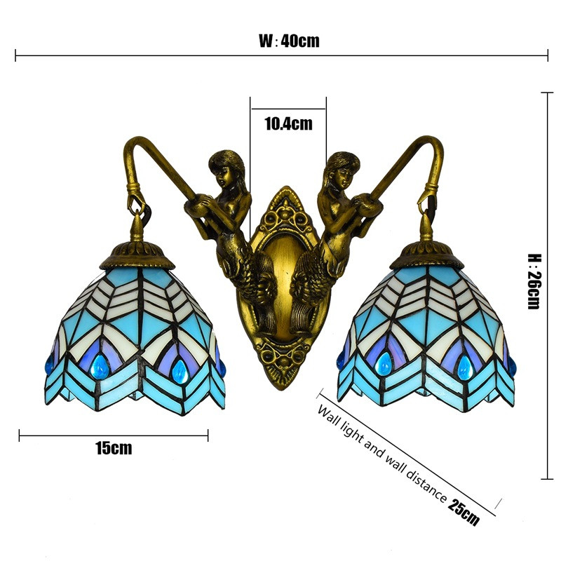 Tiffany style coloured glass wall lamps restaurant bedroom corridor lighting Modern mermaid double headed glass sconce TF056