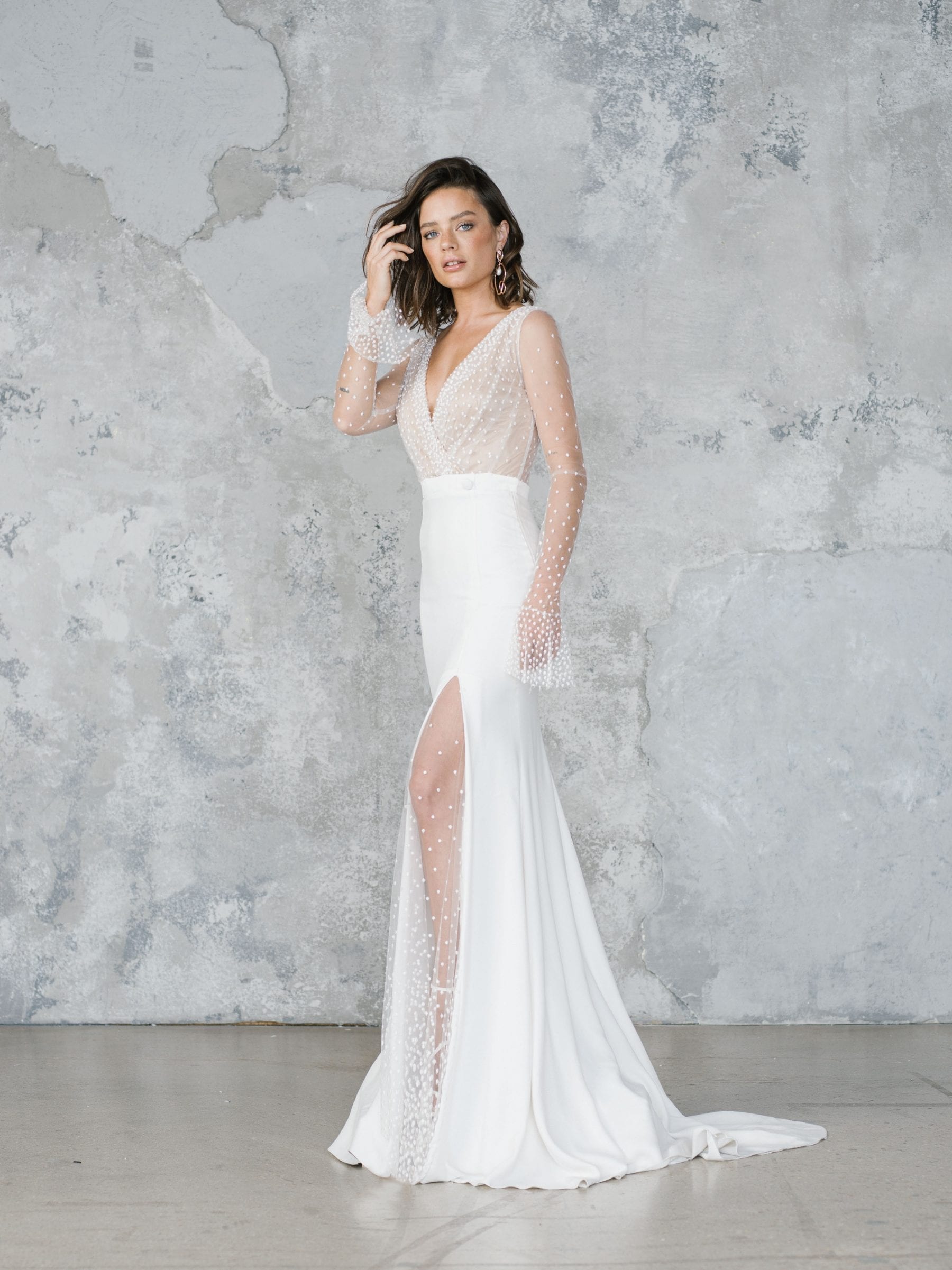 High Side Split Mermaid Dresses Long Sleeve Illusion Beach Bridal Gowns Sweep Train Custom Made Lace Country Wedding Dress