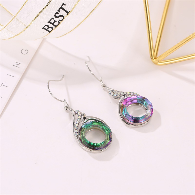 Hot Selling 925 Silver Peacock Stud Earring Womens Gradual Colorful Crystal Dangle Earring Fashion Animal Jewelry Wholesale
